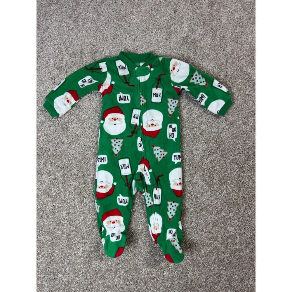 Simple Joys by Carters Baby Santa Milk Fleece Footed Pajama Sleeper Green 3-6M